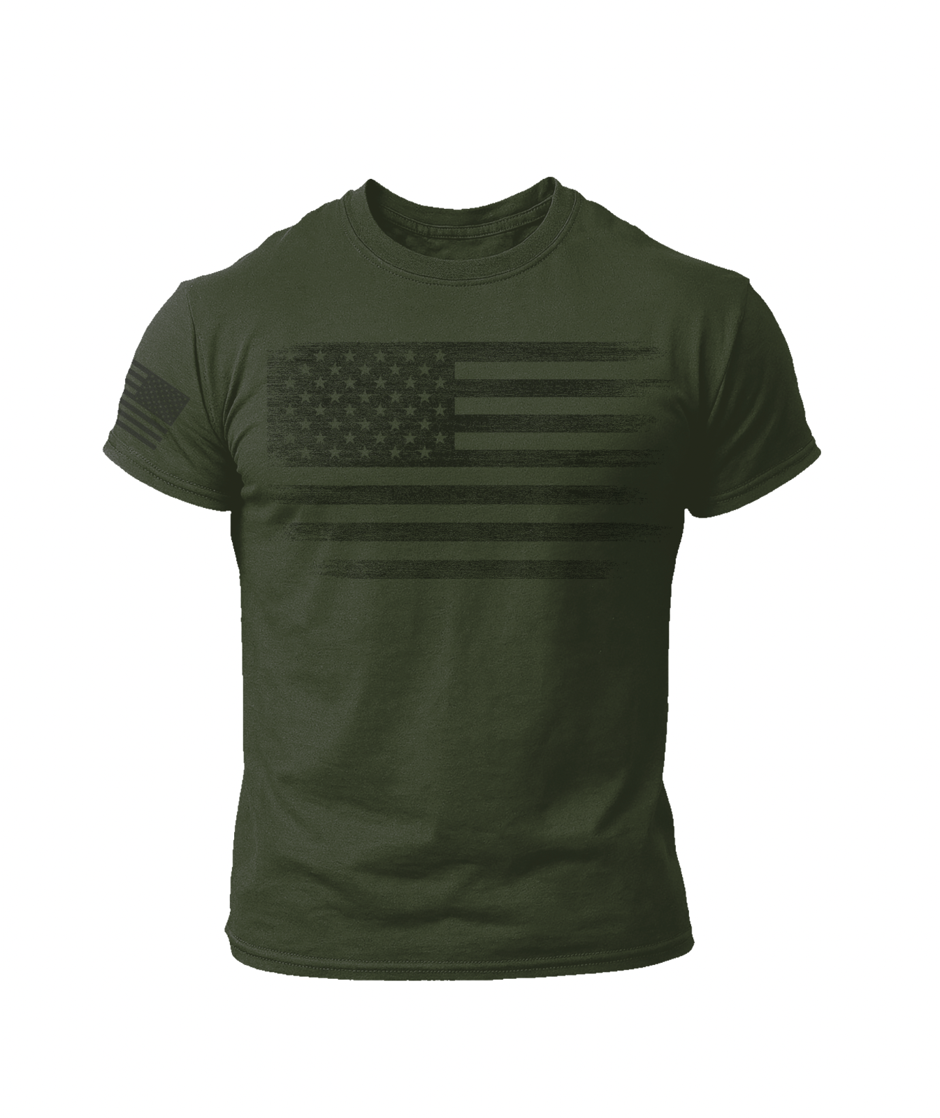 Tactical Distressed American Flag T-Shirt – Military Green USA Patriotic Tee