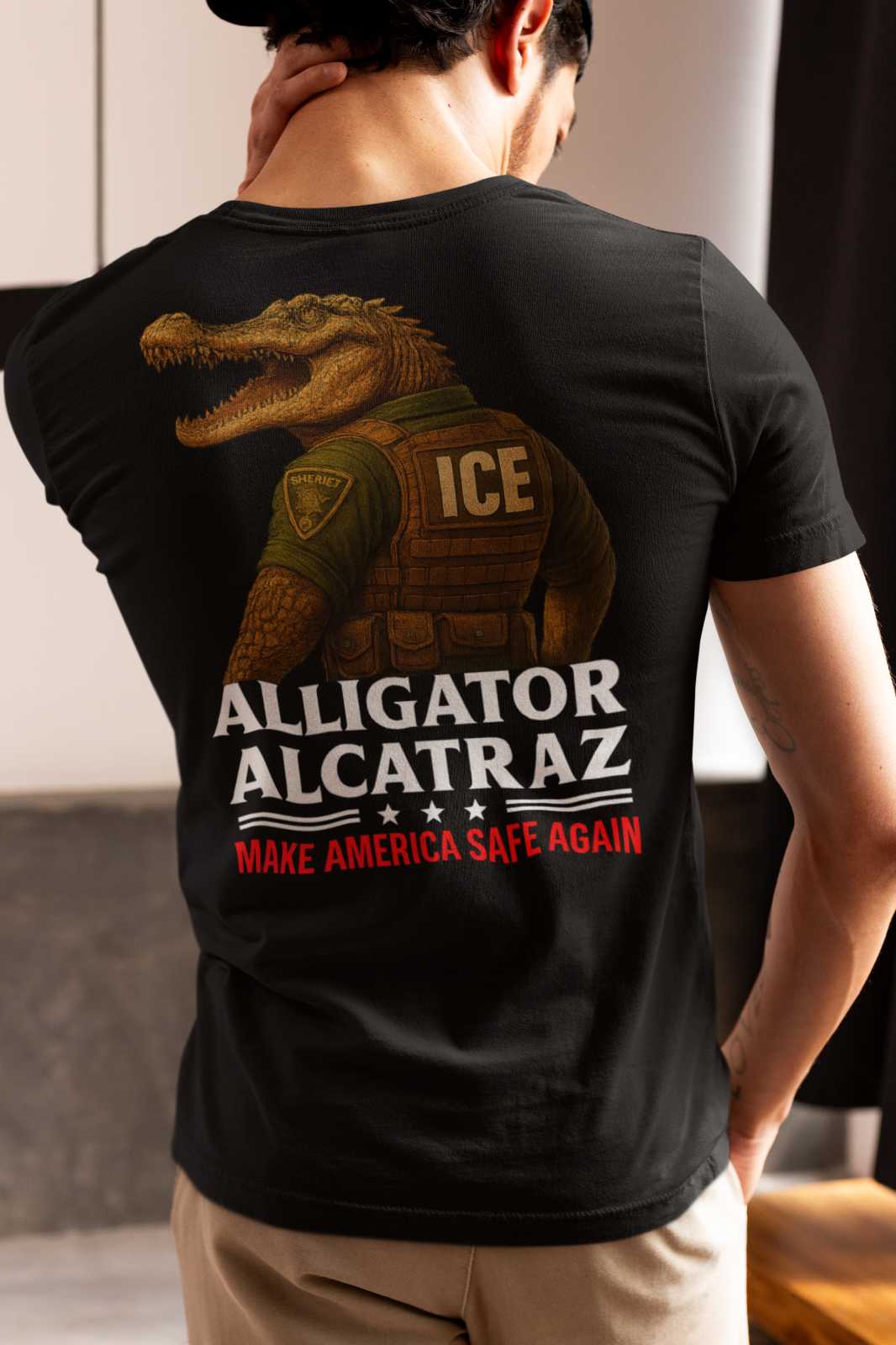 Alligator Alcatraz ICE Sheriff Gator T-Shirt – Funny Double-Sided Satire Graphic