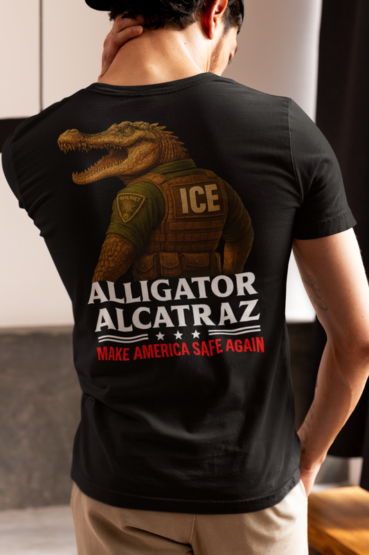 Alligator Alcatraz ICE Sheriff Gator T-Shirt – Funny Double-Sided Satire Graphic