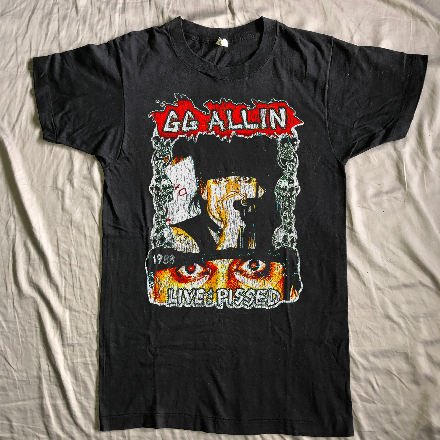 GG Allin 1988 “Live & Pissed” T-Shirt Punk Rock Hardcore Bootleg