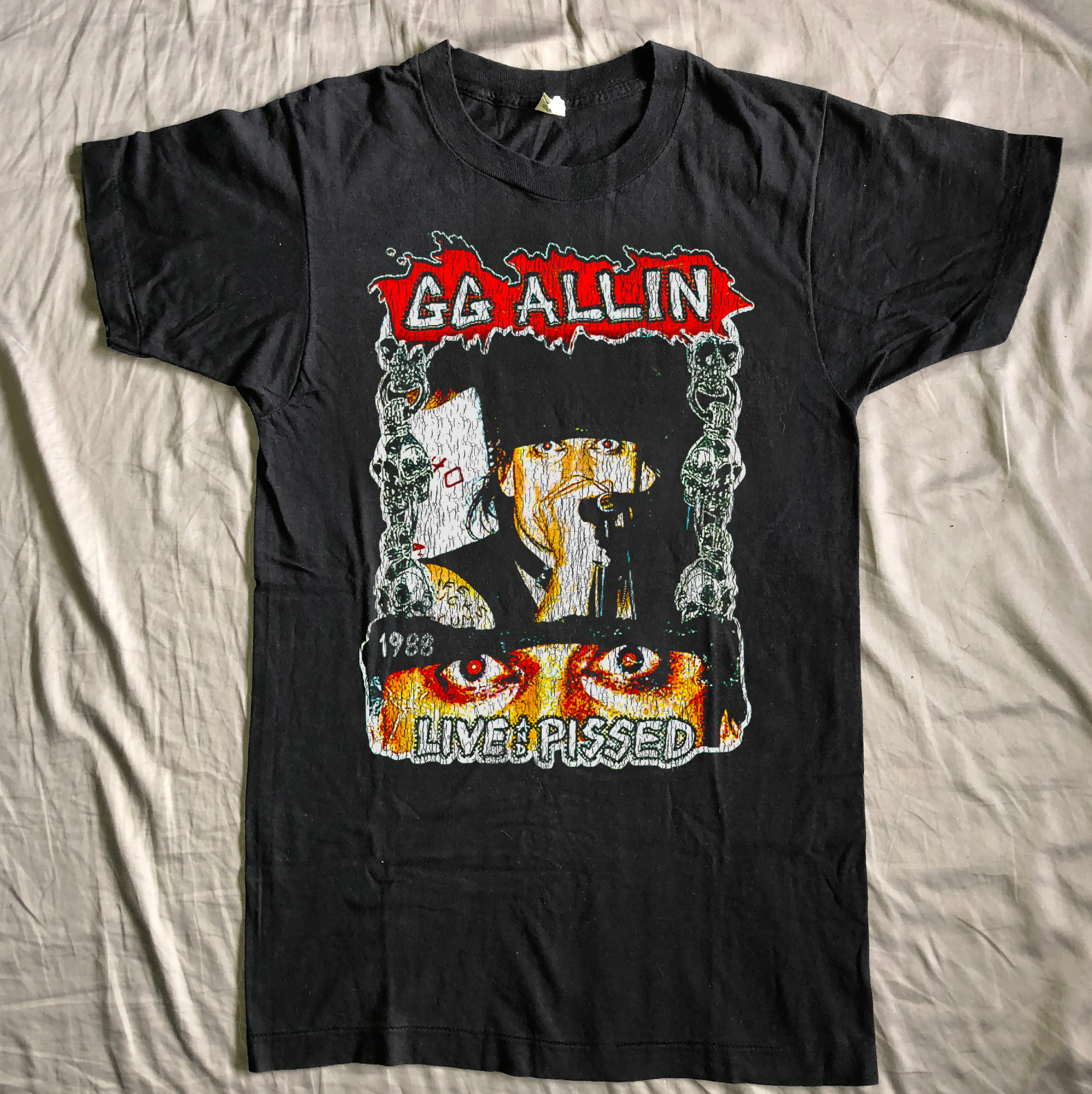 GG Allin 1988 “Live & Pissed” T-Shirt Punk Rock Hardcore Bootleg