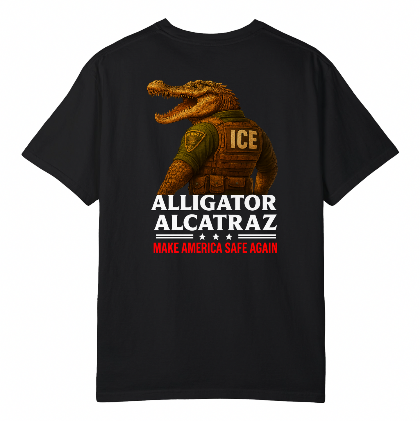 Alligator Alcatraz ICE Sheriff Gator T-Shirt – Funny Double-Sided Satire Graphic